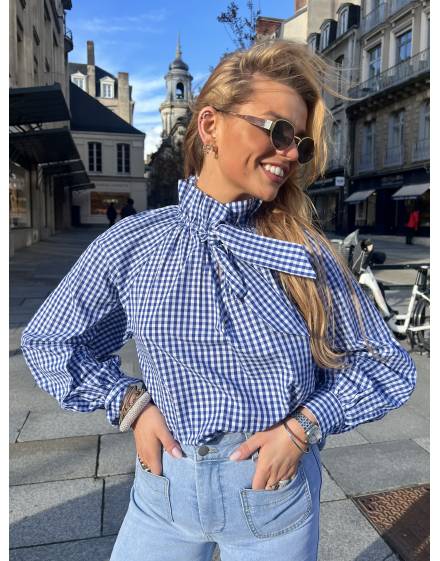Blouse Vichy Bleue À Noeud