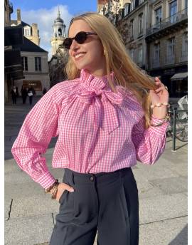 Blouse Vichy Rose À Noeud
