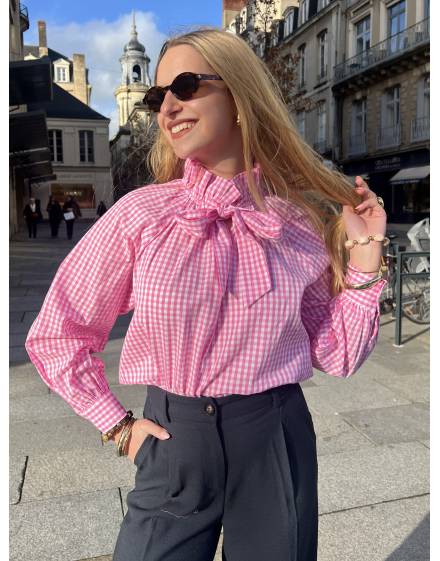 Blouse Vichy Rose À Noeud