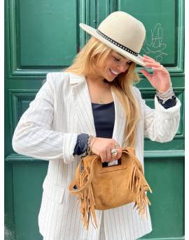 Mini sac à main à franges camel