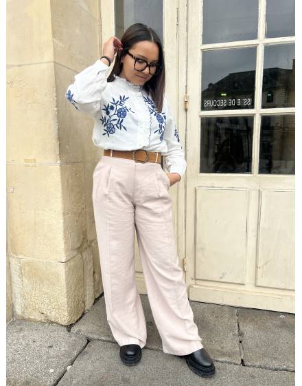 Pantalon droit rose poudré