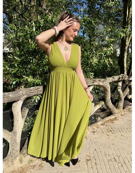 Robe cocktail vert olive