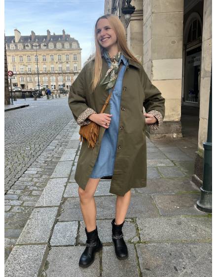 Trench mi-long kaki doublure liberty