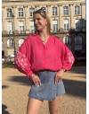 Blouse rose À Manches 3/4 Avec Broderies
