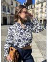 Blouse à motif floral bleu marine