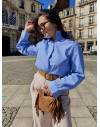 Blouse bleu rayée à col collerette