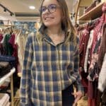 Blouse A Carreaux Bleu Jean Col Collerette