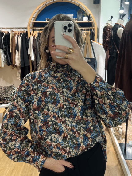 Blouse à Fleurs Col Collerette