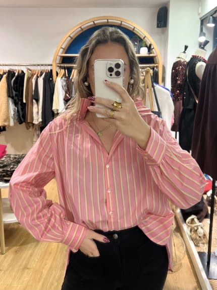 Chemise Rose à Rayures Jaune 3
