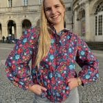 Blouse Col Collerette À Motif Floral Rose
