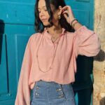 Blouse avec dentelle rose