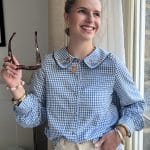 Blouse Vichy Bleue Avec Col Claudine Fleurie