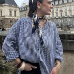 Blouse Oversize À Motif Vichy Bleu Marine