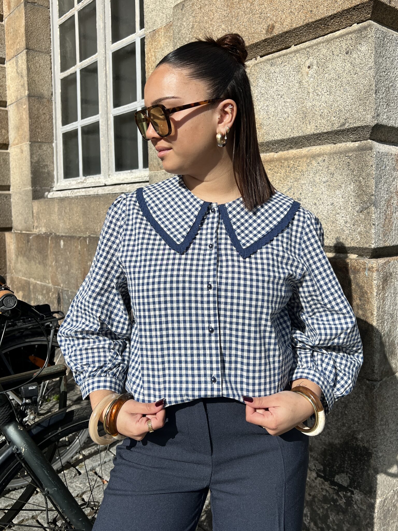 Blouse Vichy Col Claudine Bleu Blouse Vichy Col Claudine Bleu