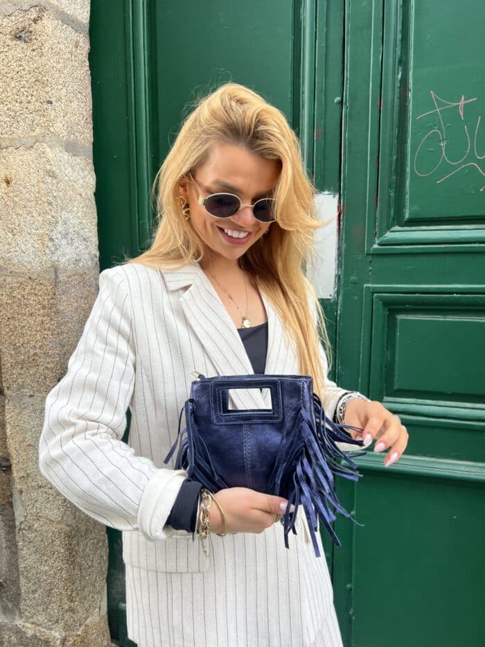 Mini Sac À Main À Franges Bleu Marine