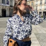 Blouse À Motif Floral Bleu Marine
