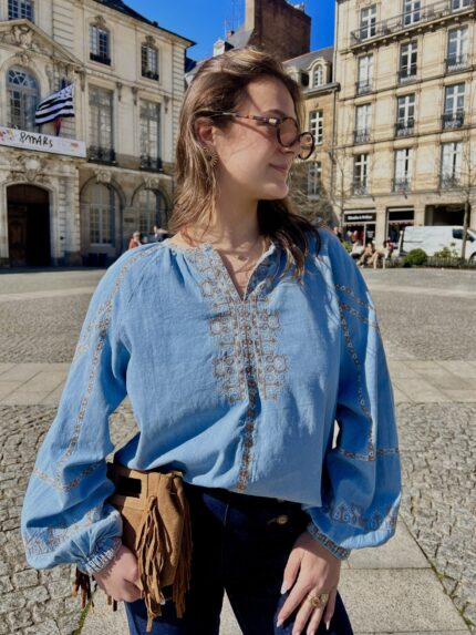 Blouse Bleu Au Style Bohème