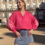 Blouse Rose À Manches 3/4 Avec Broderies