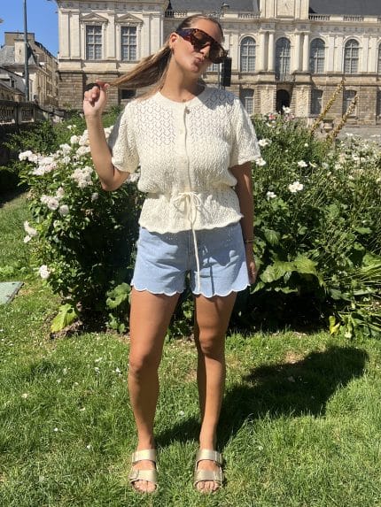 Short Fleur en jean