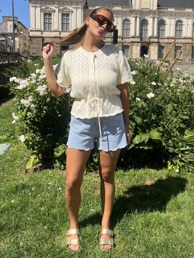 Short Fleur en jean