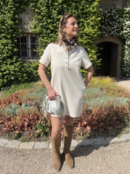 Robe en jean colorée à boutons