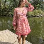 Robe Manches Longues Motif Floral Rose