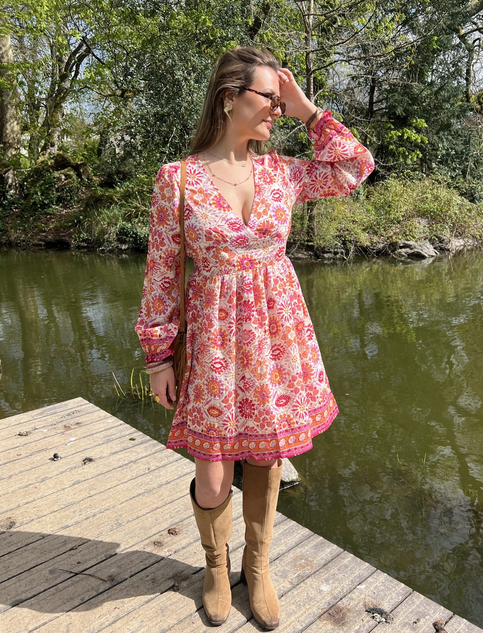 Robe Manches Longues Motif Floral Rose Robe Manches Longues Motif Floral Rose