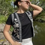 Gilet Noir Sans Manches à Broderie