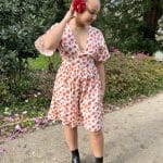 Robe Manches Courtes Motif Floral Orange