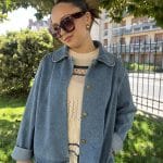 Veste en jean à col claudine