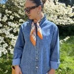 Blouse en jean à col collerette