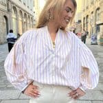 Blouse à rayures jaunes et roses