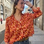 Chemise florale rouge et orange