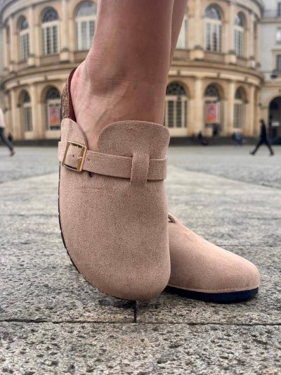 Mules Plates Suédine Beige