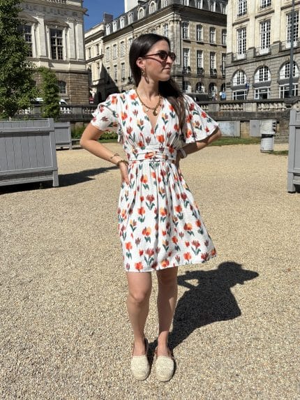 Robe courte à imprimé coquelicots