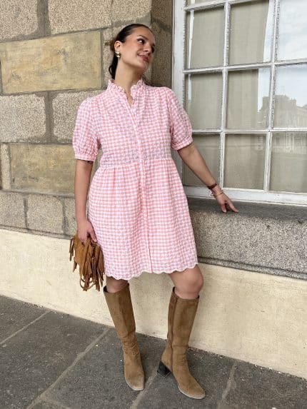 Robe courte en vichy rose