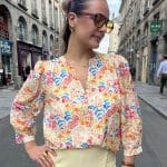 Blouse floral à manches 3/4