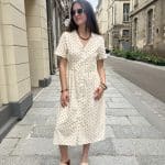 Robe mi-longue à pois moutarde