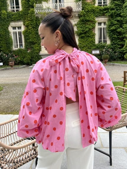 Blouse dos nu à pois