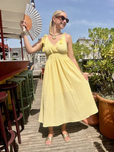 Robe longue jaune vichy