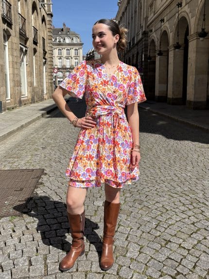 Robe courte fleurie multicolore