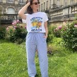 Pantalon rayé bleu et blanc