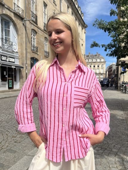 Chemise rayée en gaze de coton