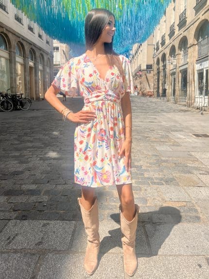 Robe courte à imprimé floral multicolore