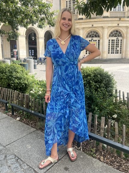 Robe longue portefeuille à motif