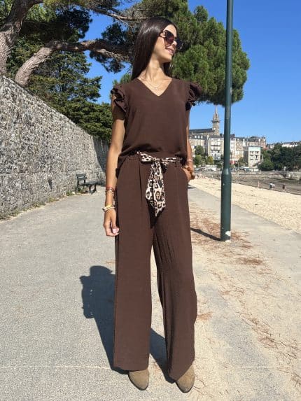 Pantalon à ceinture à motifs