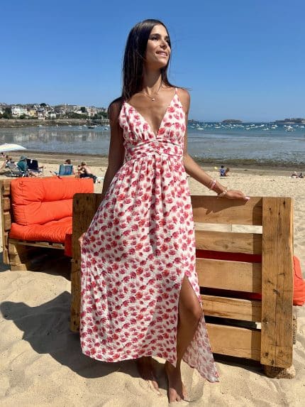 Robe longue fleurie rose