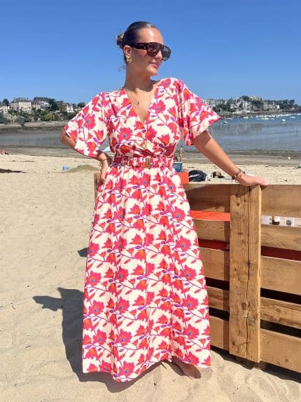 Robe floral avec ceinture