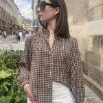 Blouse à carreaux col montant froncé