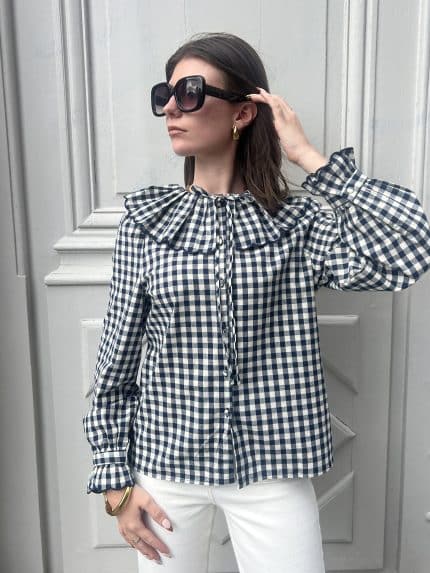 Blouse vichy à col Claudine